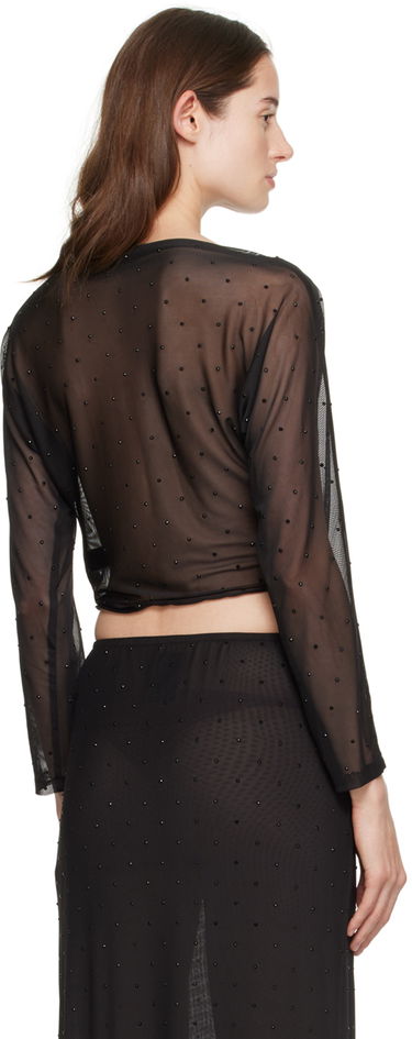 Crop Top Anna Sui Anna Sui Rhinestone Mesh Long Sleeve Top Čierna | 1024F22, 2