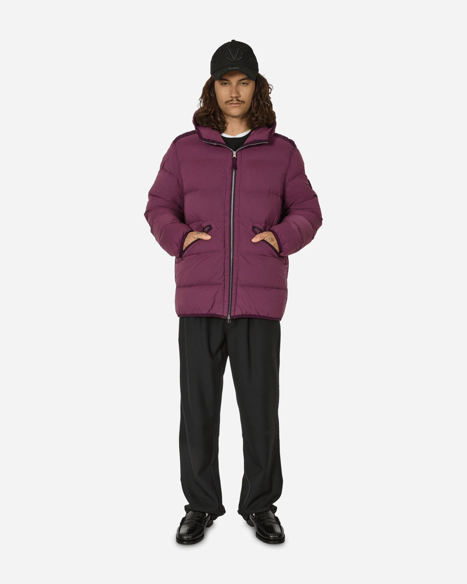 Seamless Tunnel Nylon Hooded Down Jacket Dark Burgundy