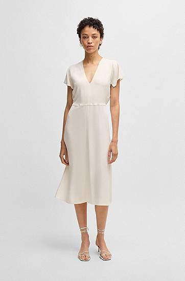 Šaty BOSS Stretch V-Neck Midi Dress Biela | 50537397, 1