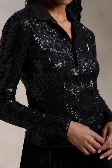 Polo tričko Polo by Ralph Lauren Sequined Long Sleeve Polo Shirt Čierna | 211955429, 3
