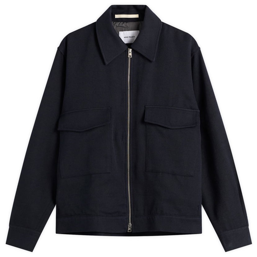 Bunda NORSE PROJECTS Aksel Cavalry Cotton Wool Windstopper Full-Zip Jacket with Flap Pockets Navy | N55-0641-7004