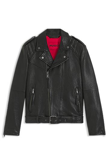 Bunda BOSS Regular-fit biker jacket in buffalo leather Čierna | 50542108