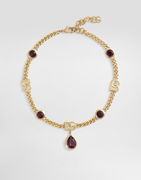 Dolce & Gabbana Gold Metal Logo Chain Necklace with Amethyst Crystals