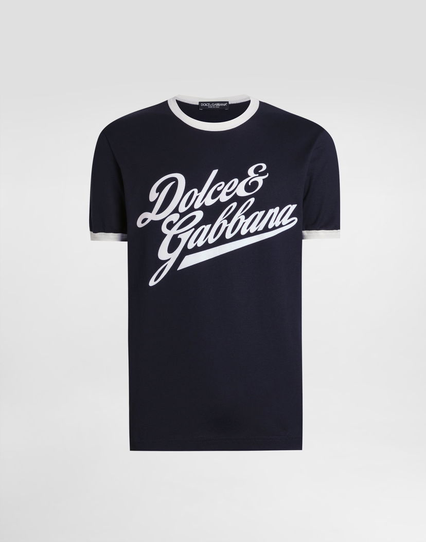 Tričko Dolce & Gabbana Dolce & Gabbana Cotton T-Shirt with Flock Print Navy | G8PV1TG7PGCB0665