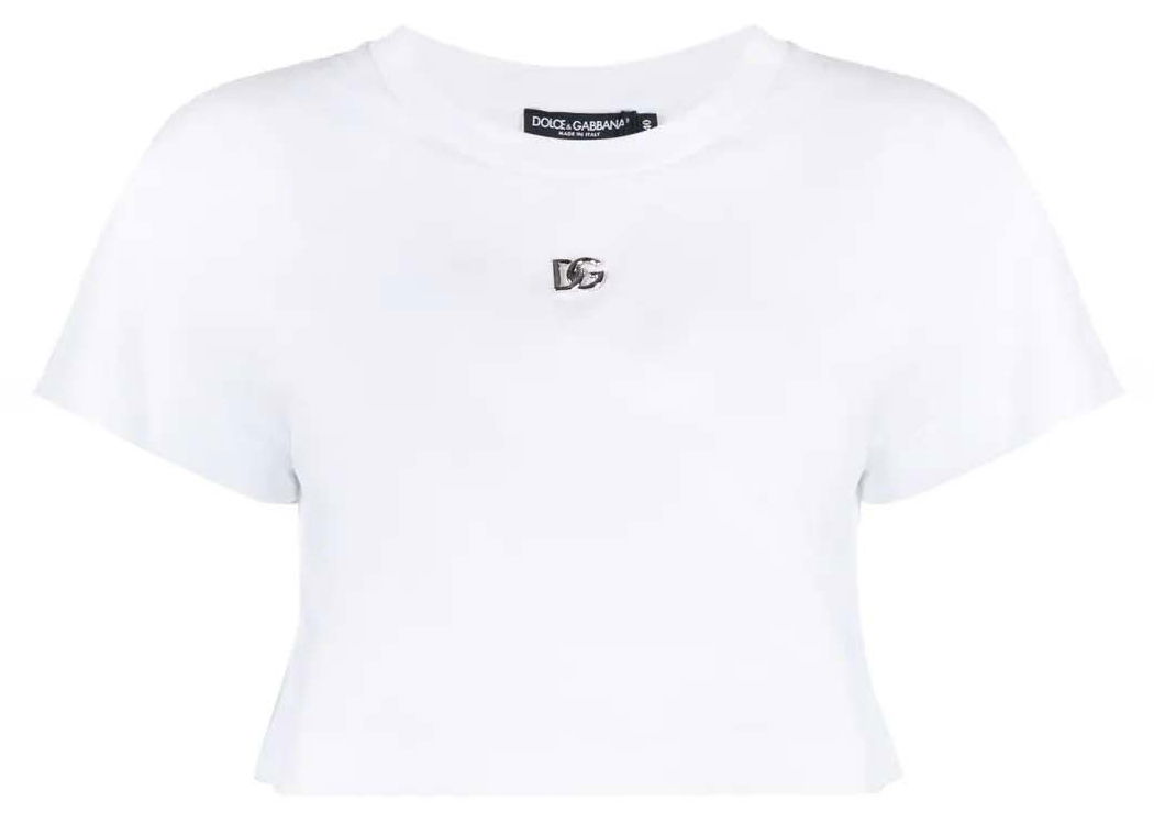 Crop Top Dolce & Gabbana Cropped Logo Plaque T-shirt White Biela | F8S21ZG7EOW, 0