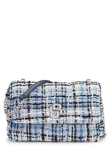 Taška cez rameno BOSS Tweed Shoulder Bag with Double B Monogram Modrá | 50536546, 0