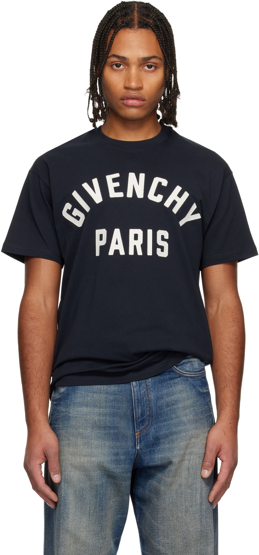 Tričko Givenchy Givenchy Paris Embroidery T-shirt Navy | BM71NK3YRS411