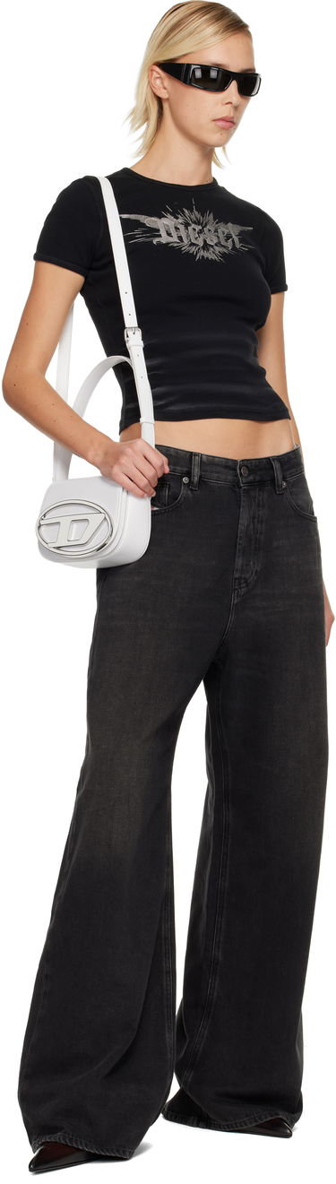 Crop Top Diesel Ribbed Graphic Crop T-Shirt Modrá | A14231 0WFBM, 3