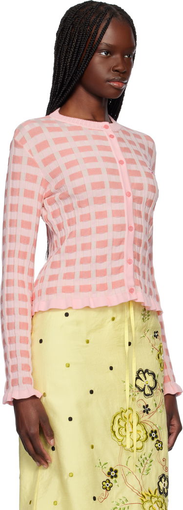 Sveter MAISON KITSUNÉ Maison Kitsuné Checked Ribbed Knit Cardigan Ružová | OW00503KT1120, 1