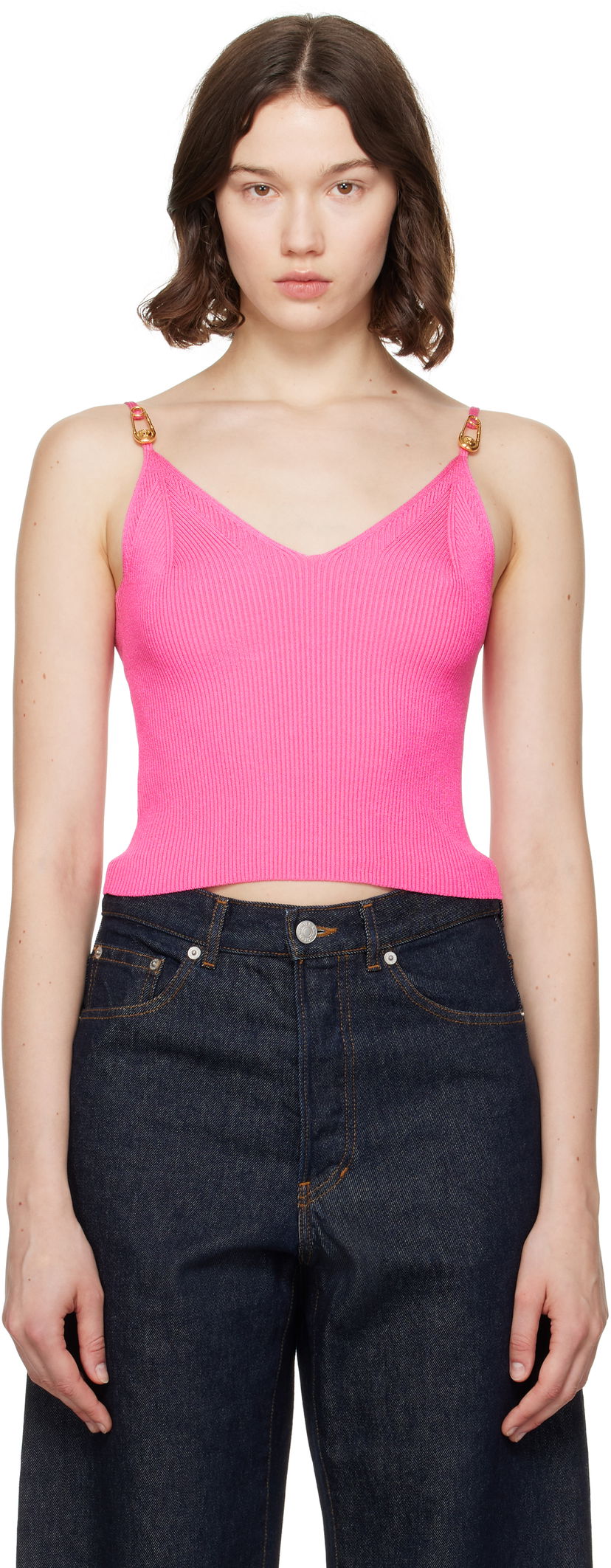 Tielko Versace Versace Safety Pin Knit Crop Camisole Ružová | 1017770_1A12699