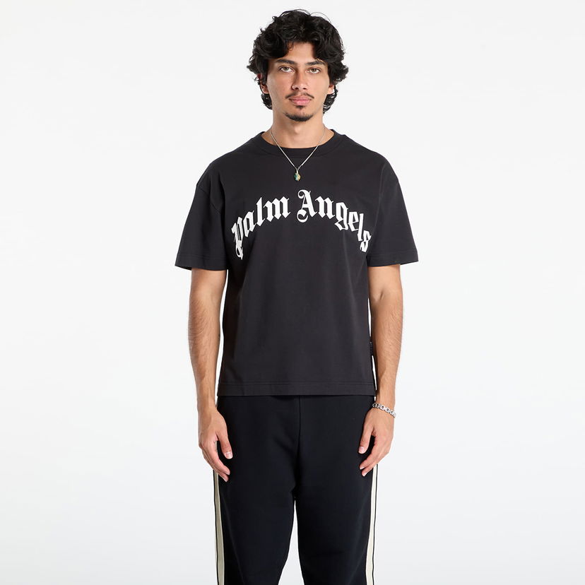 Tričko Palm Angels Palm Angels Curved Logo Regular T-Shirt Čierna | PMAA109F25JER0031003