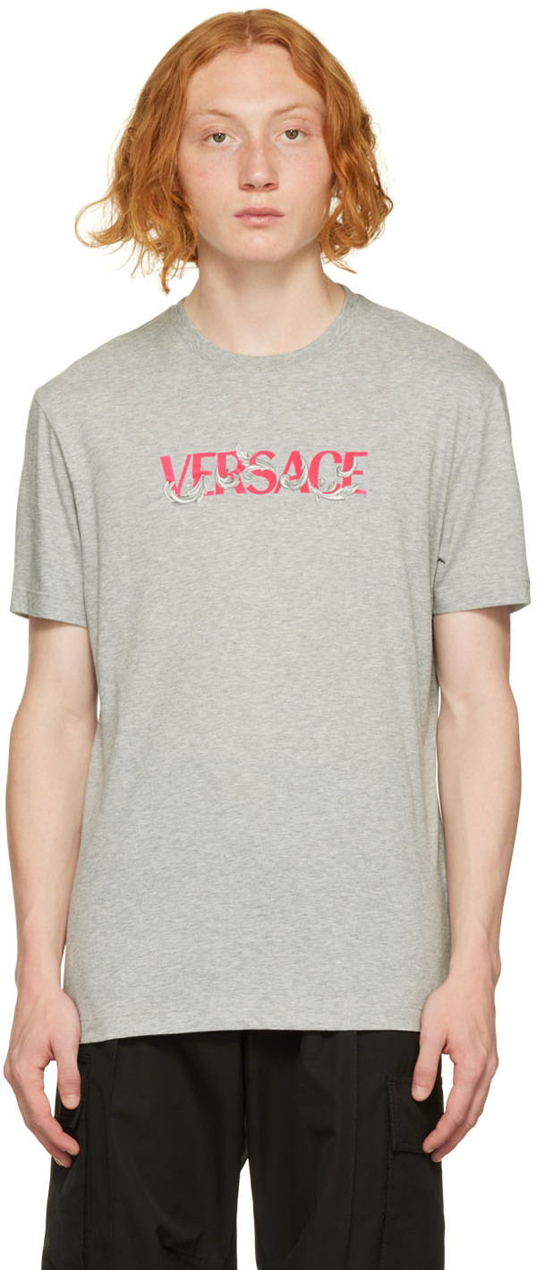 Tričko Versace Embroidered T-Shirt Šedá | 1006435 1A04400