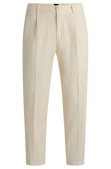 Nohavice BOSS Tapered-Fit Stretch Twill Trousers Béžová | 50538059, 0