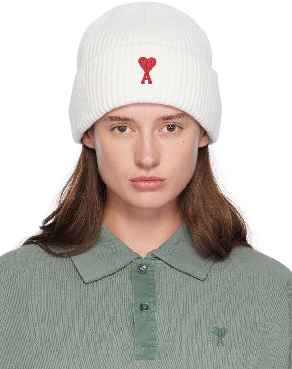Kulicha AMI Paris Off-White Red de Cœur Beanie Biela | UHA116.018, 0