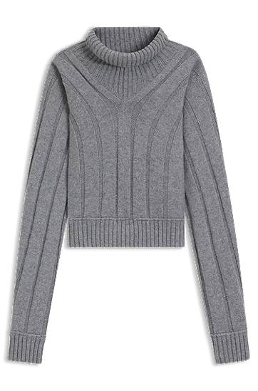 Sveter BOSS Virgin Wool and Cashmere Rollneck Cropped Sweater Šedá | 50547893