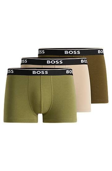 Boxerky BOSS BOSS Stretch-Cotton Trunks with Logo Waistbands, Three-Pack Zelené | 50531684, 0