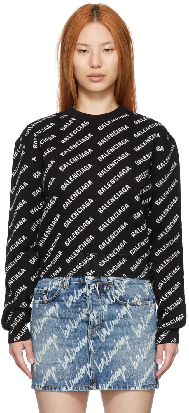 Sveter Balenciaga Mini Allover Sweater Čierna | 694255 T3233, 0