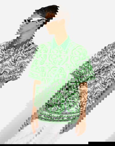 Polo tričko Dolce & Gabbana Majolica Print Cotton Polo Shirt Zelené | G8RV9TII7CZHU3TN, 3