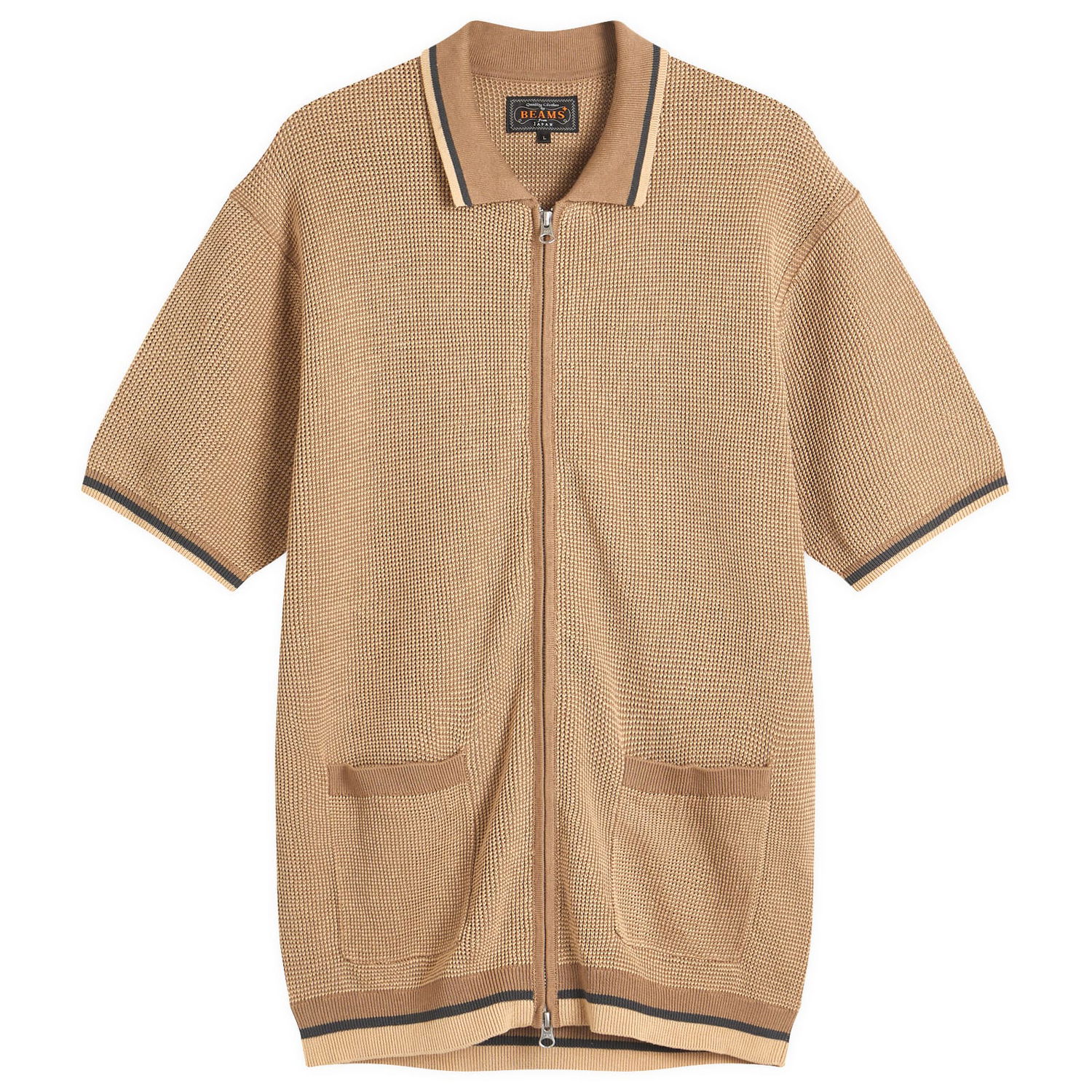Košeľa BEAMS Beams Plus Zip Knit Polo, Size Large Béžová | 3802-0045-156-20, 1