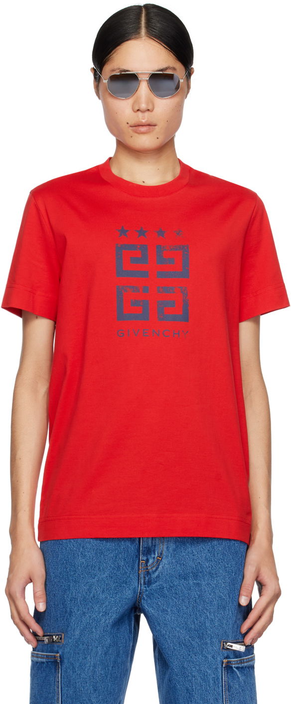 Tričko Givenchy 4G Stars T-Shirt Červená | BM716G3YEL610, 0