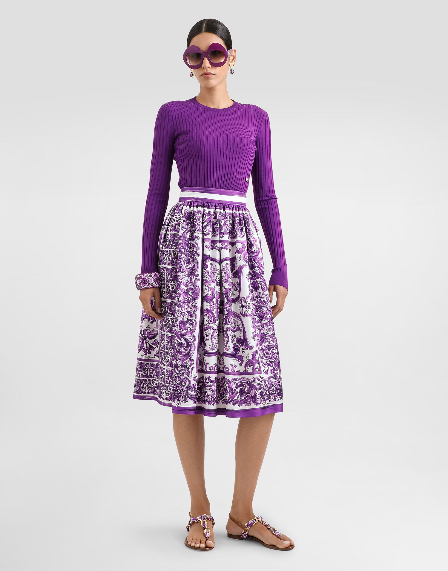 Sveter Dolce & Gabbana Dolce & Gabbana Cropped Ribbed Viscose Sweater Fialová | FXXAOTJFMZYF0373, 1
