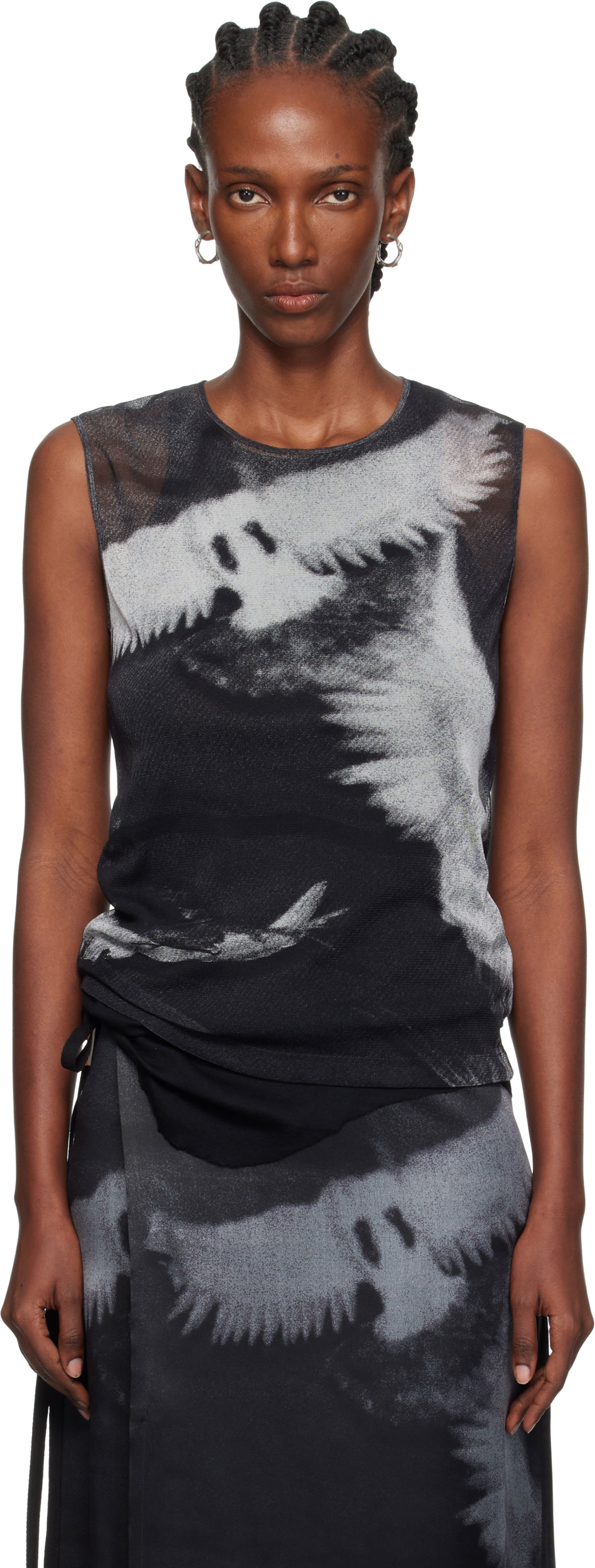 Tielko Ann Demeulemeester Ann Demeulemeester Doves Printed Tulle Tank Top Čierna | 2520-W-JTO05-FA657-D0097, 0
