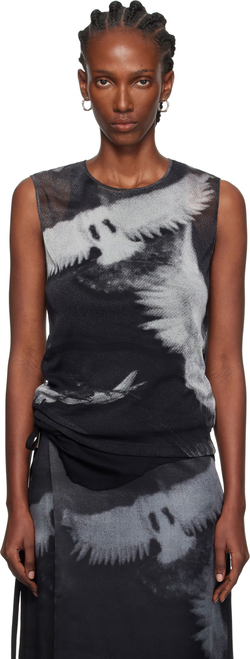 Tielko Ann Demeulemeester Ann Demeulemeester Doves Printed Tulle Tank Top Čierna | 2520-W-JTO05-FA657-D0097