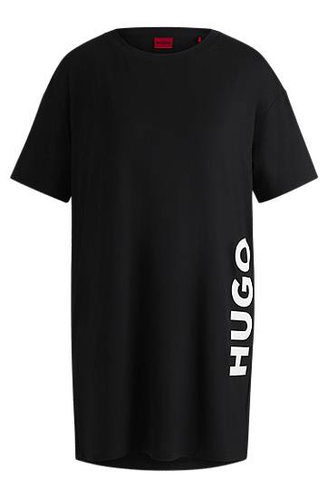 Tričko BOSS HUGO Relaxed-Fit Jersey T-Shirt Dress with Logo Print Čierna | 50522897