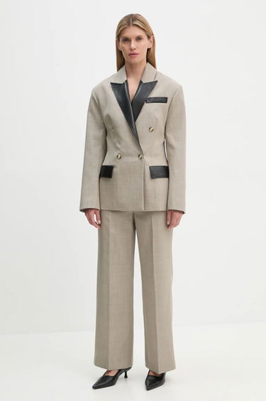 Bunda Nanushka Double Breasted Blazer with Faux Leather Trim Béžová | NW24FWJK36770, 1