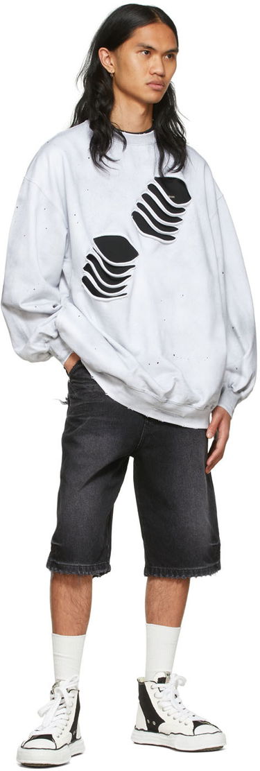 Mikina We11done We11done Men's Distressed Graphic Sweatshirt Biela | WD-TS1-22-713-U-WH, 3