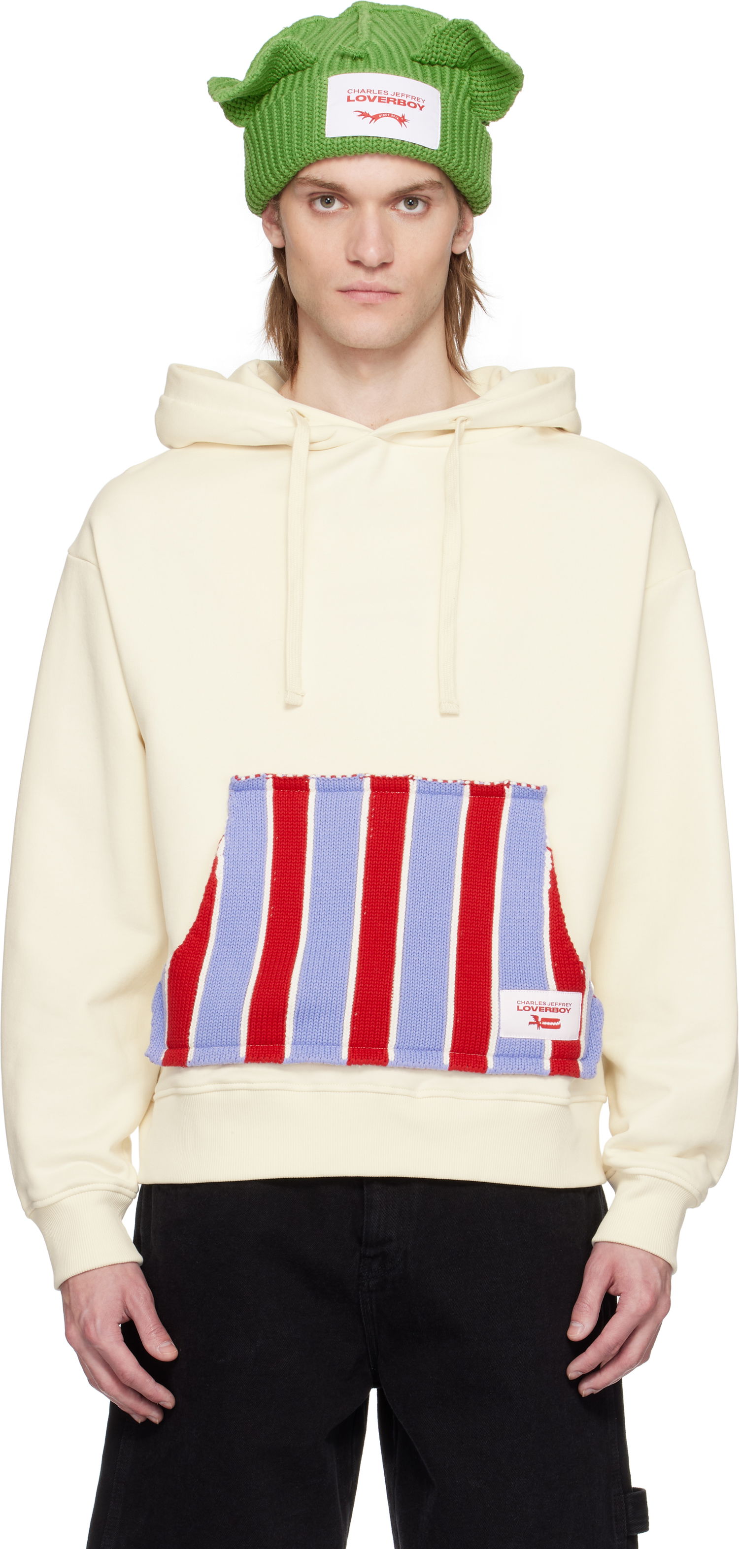 Mikina Charles Jeffrey Loverboy Charles Jeffrey LOVERBOY Knit Patch Rabbit Ears Hoodie Biela | 54100901, 0