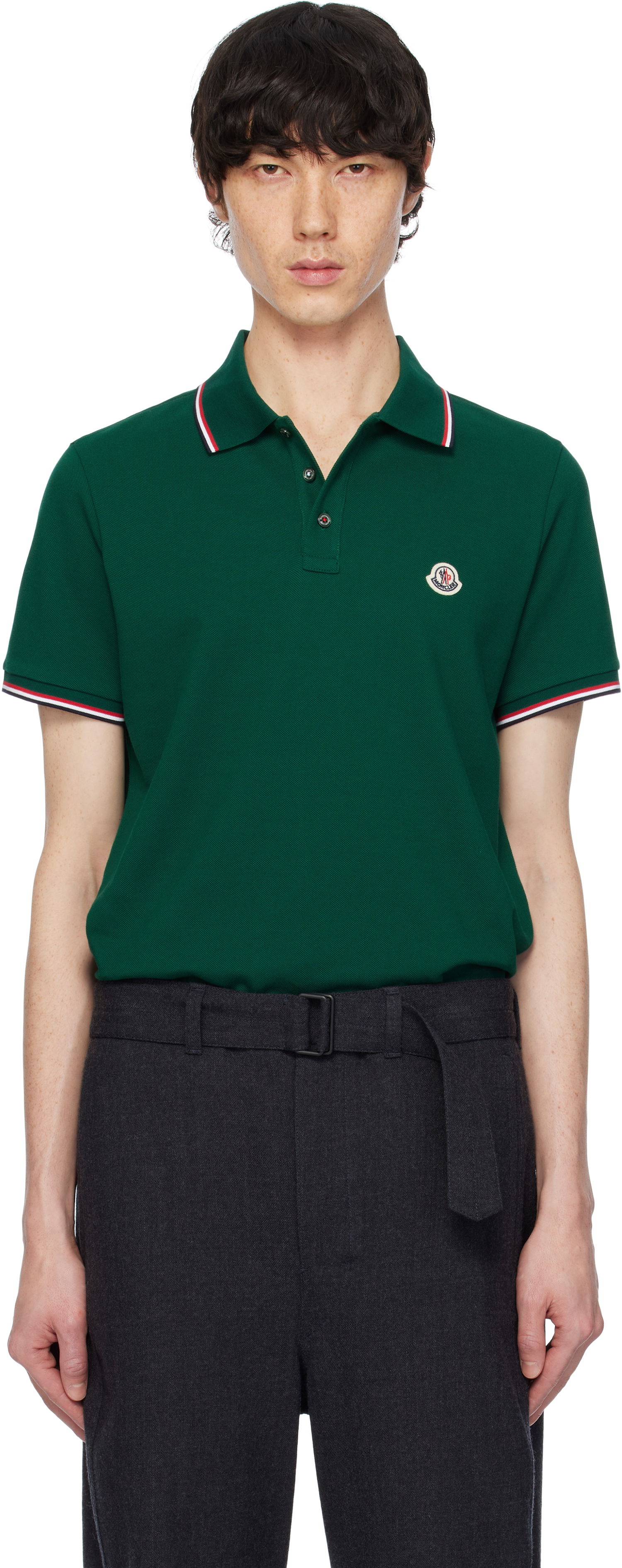 Polo tričko Moncler Moncler Cotton Piquet Polo Shirt with Tricolor Trim Zelené | K10918A7030084556, 0