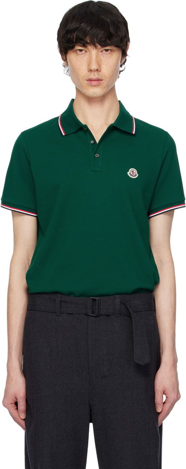 Polo tričko Moncler Moncler Cotton Piquet Polo Shirt with Tricolor Trim Zelené | K10918A7030084556, 0