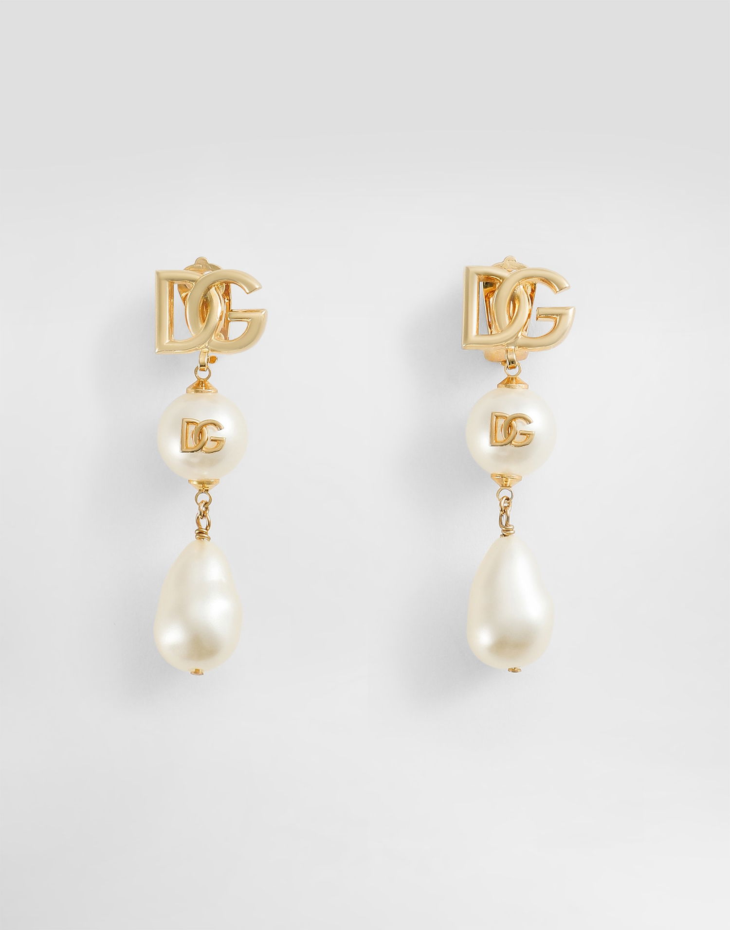 Náušnice Dolce & Gabbana Drop Earrings with Teardrop Pearl Accents and Logo Metalická | WER2Y2W1111W0111, 0