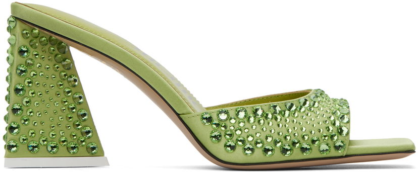 Doplnky The Attico Attico Mini Devon Crystal-Embellished Satin Mules Zelené | 241WS772 V015T