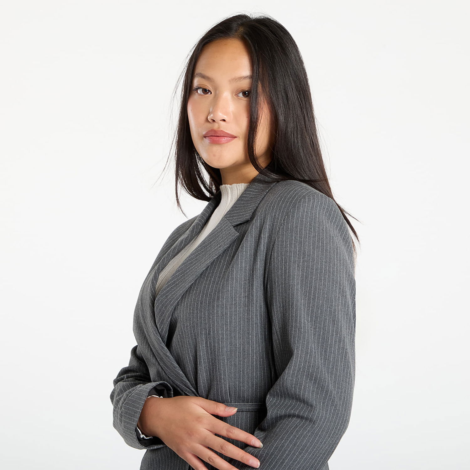 Bunda Samsoe Samsoe Samsøe Samsøe Salot Pinstripe Blazer with Belt Šedá | F25300119_CLR002319, 1