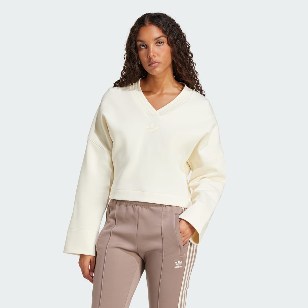 Sveter adidas Performance Deep V-Neck Cropped Sweatshirt Biela | JJ0963, 0