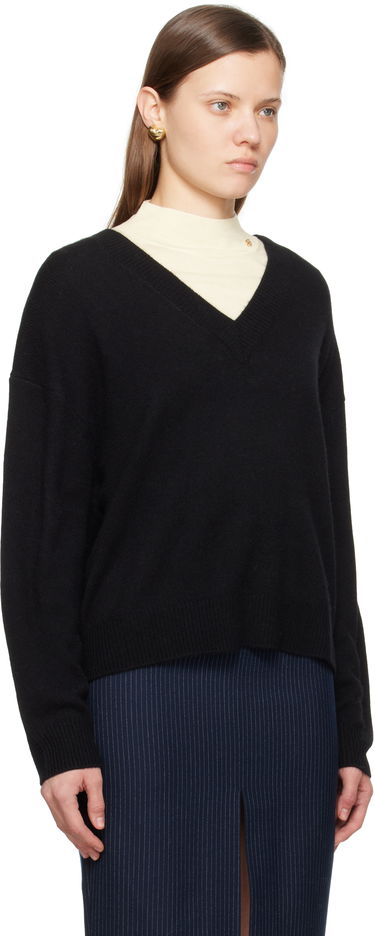 Sveter Anine Bing Lee Lace Trim V-Neck Sweater Čierna | A-09-3280-000, 4