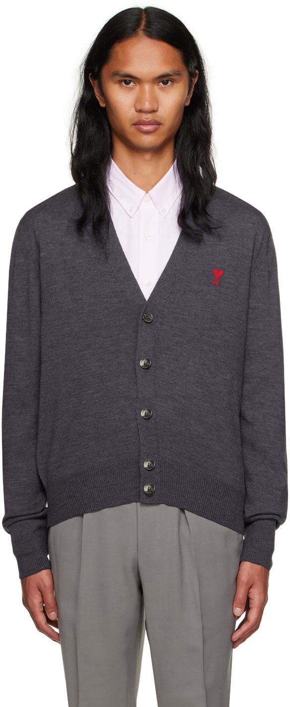 Sveter AMI Cardigan Šedá | HKC111.KN0025, 0