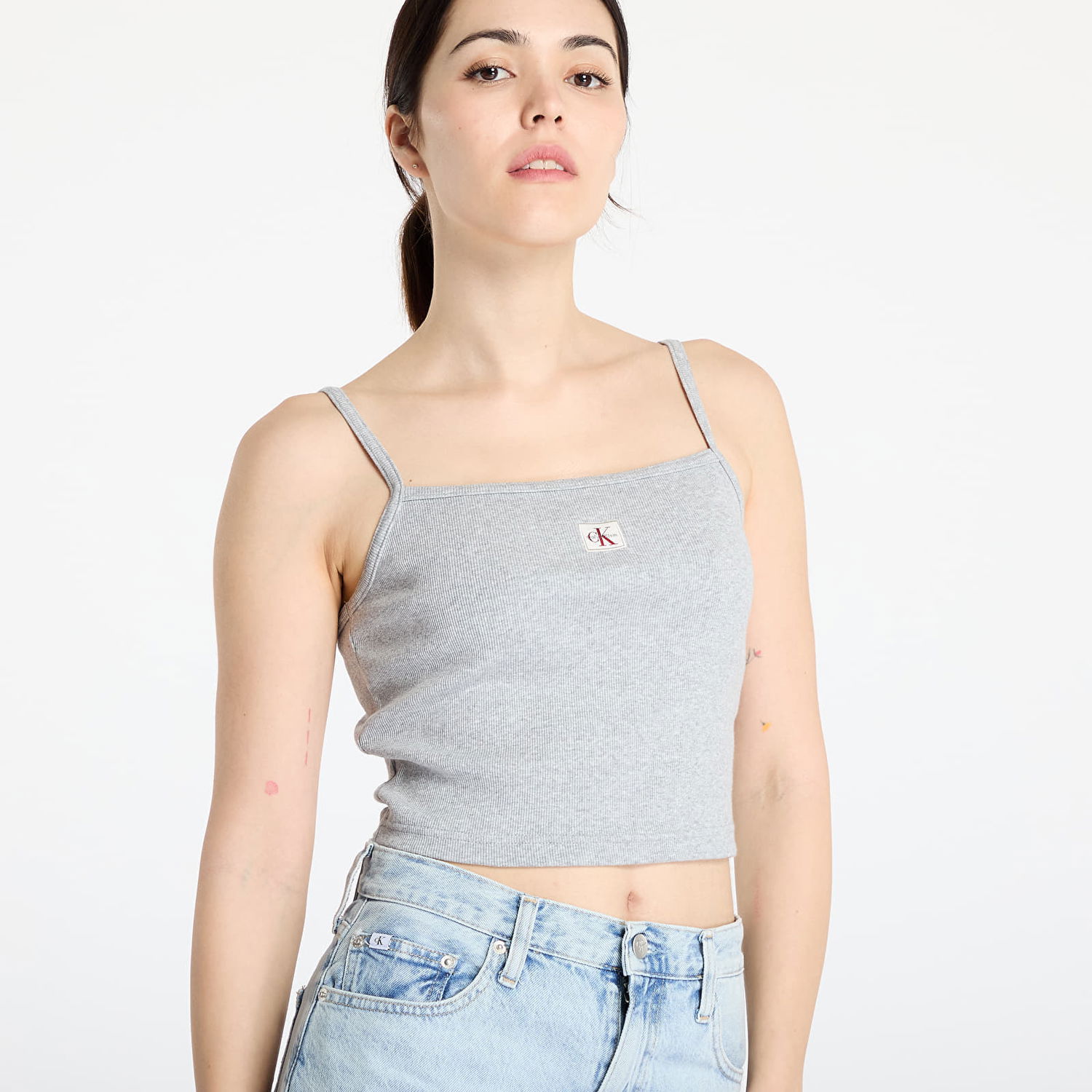 Tielko CALVIN KLEIN Calvin Klein Jeans Women's Ribbed Crop Tank Top Šedá | LV047C908G P79, 1