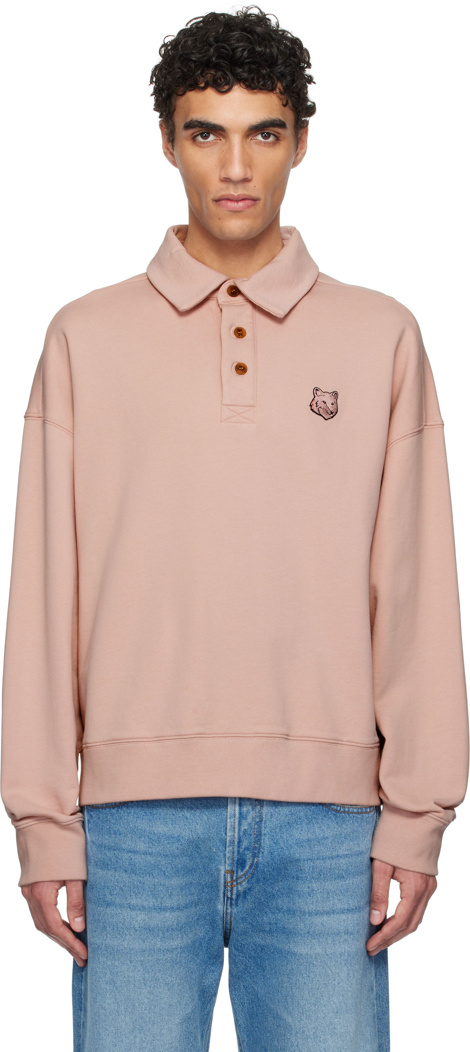 Sveter MAISON KITSUNÉ Maison Kitsuné Fox Head Fleece Oversize Polo Ružová | OM00211KM0001, 0