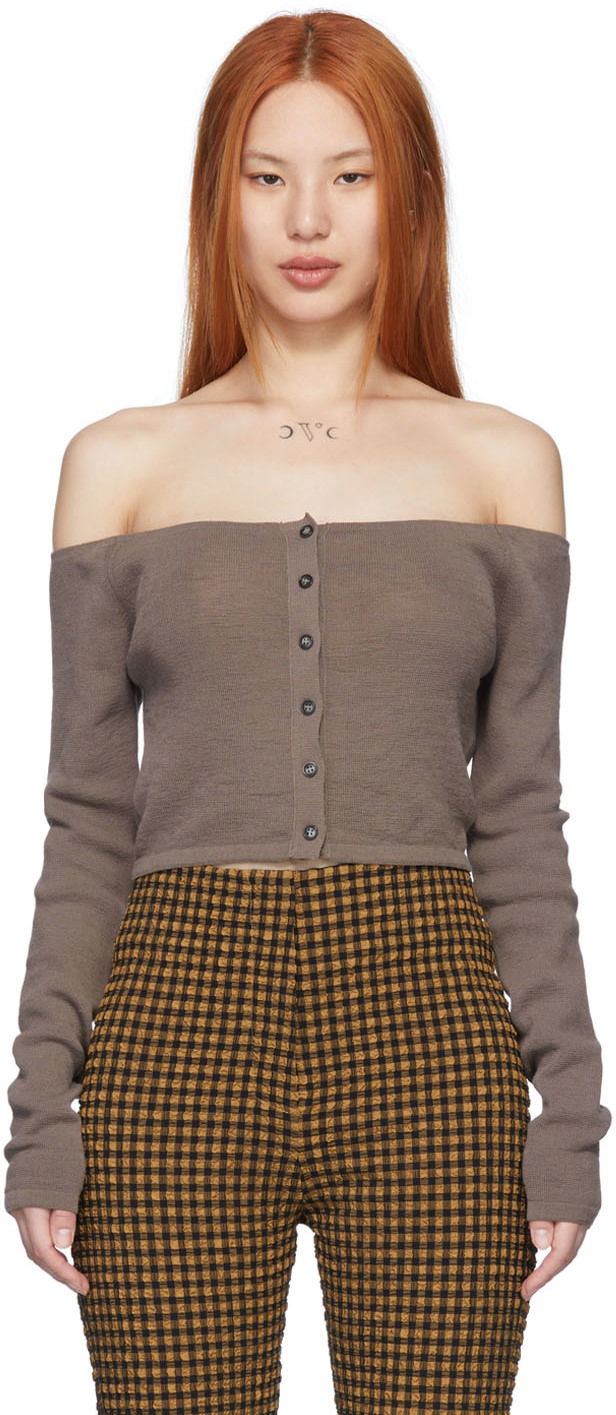 Crop Top Nanushka Off-The-Shoulder Button-Up Cardigan Hnedá | NW22SSSW00177, 0