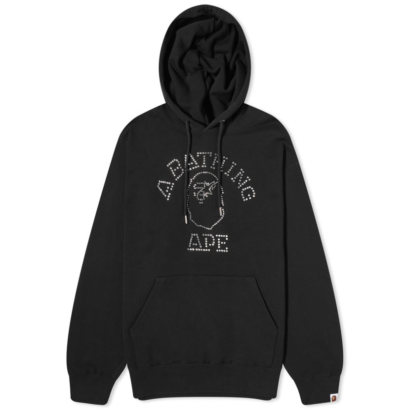 Mikina BAPE A Bathing Ape Rhisestone College Pullover Hoodie Čierna | 001PPK301306M-BLK