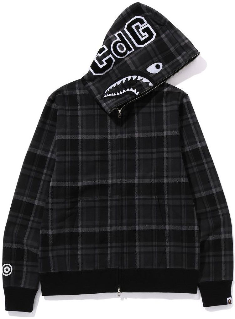 Mikina BAPE Bape x CDG Osaka Check Shark Full Zip Hoodie Čierna | BAPE-CDG-SHARK, 0