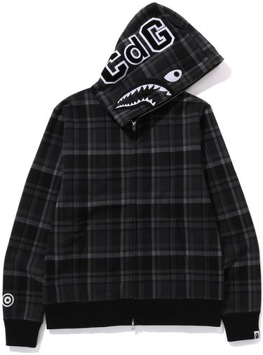 Mikina BAPE Bape x CDG Osaka Check Shark Full Zip Hoodie Čierna | BAPE-CDG-SHARK, 0