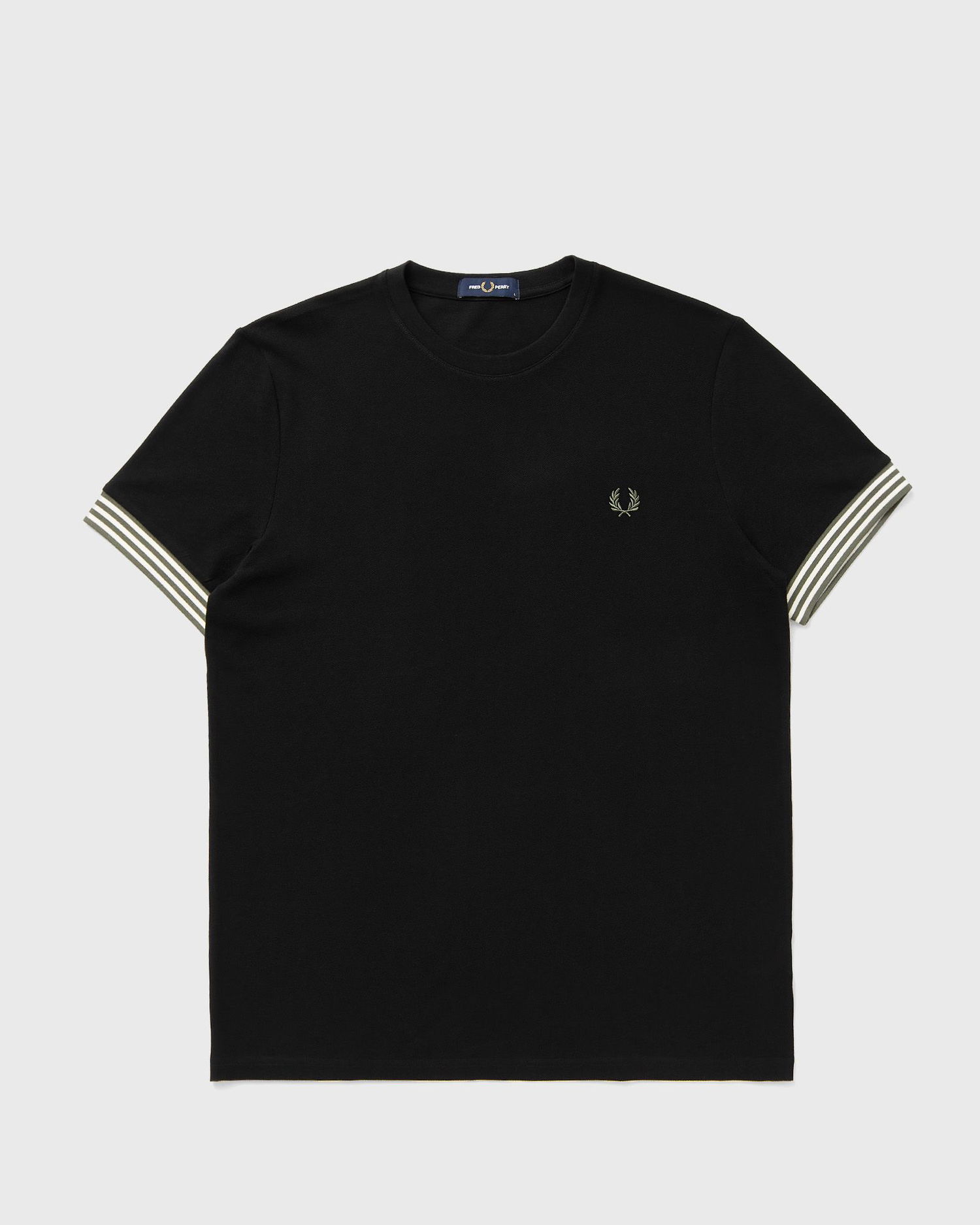 Tričko Fred Perry T-Shirt with Striped Cuffs Čierna | M7707-184, 0
