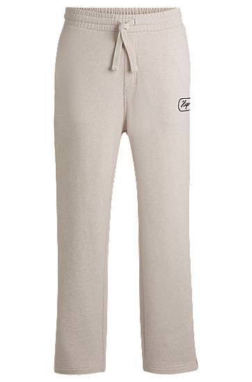 Tepláky BOSS Embroidered Cotton-Terry Tracksuit Bottoms Béžová | 50545938, 0