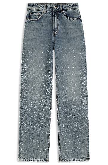 Džínsy BOSS Straight-leg jeans with rhinestone embellishments Modrá | 50546506