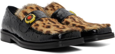 Tenisky a topánky Martine Rose Martine Rose Champagne Cap Leopard-Trim Ostrich-Effect Square Toe Loafers Čierna | 1078LE03001, 3