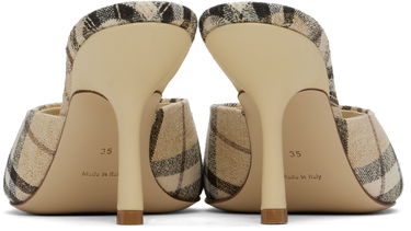 Oblečenie Burberry Burberry Check Linen Blend Mews High Heel Mules Béžová | 8102491, 1